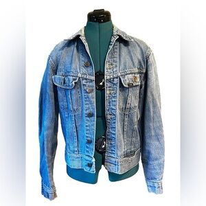 VTG 70s Lee Riders Denim Jean Trucker Jacket PATD 153438 Union Made in USA 36R